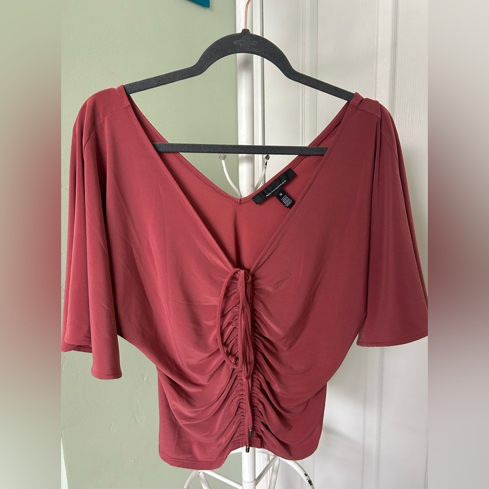 White House Black Market Red Ruched Blouse